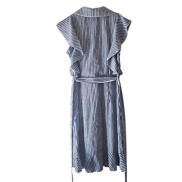 Elizabeth Crosby Pippa Faux Wrap Flutter Sleeves Gray White Stripe Dress  Size S - Picture 5 of 12